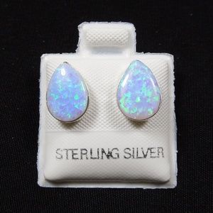 Blue Fire Opal Sterling Silver Stud Earrings